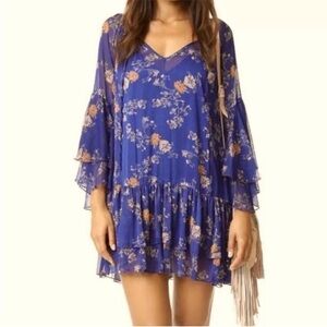 Free People Sunsetter Blue Sheer Floral Mini Dress XS